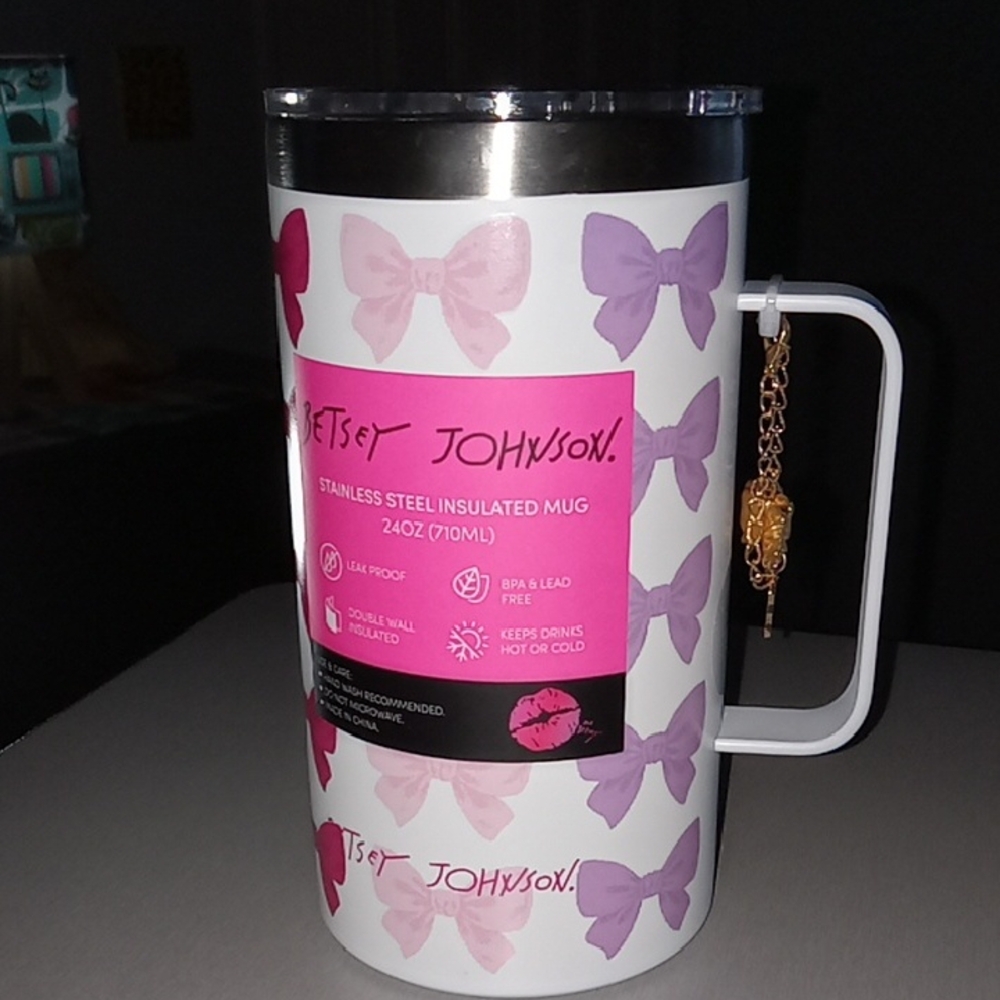 Betsey Johnson White & Bows Design Travel Mug